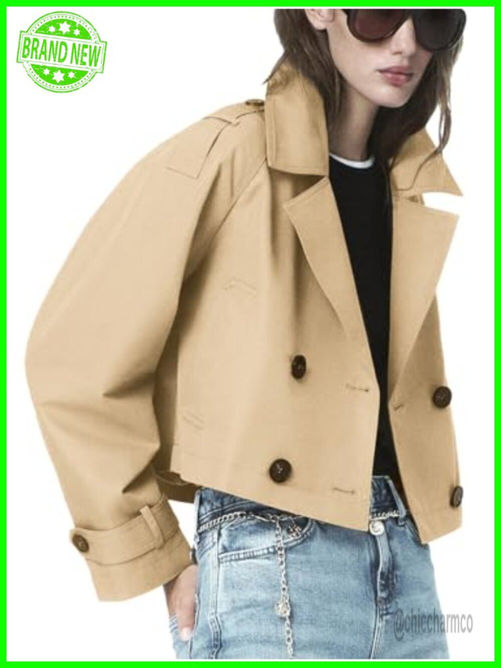 Cropped Trench Coat Women Casual Short Fall Jacket Windproof Button